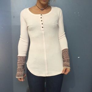 Free People Long Sleeved Light Pink Brown Henley S